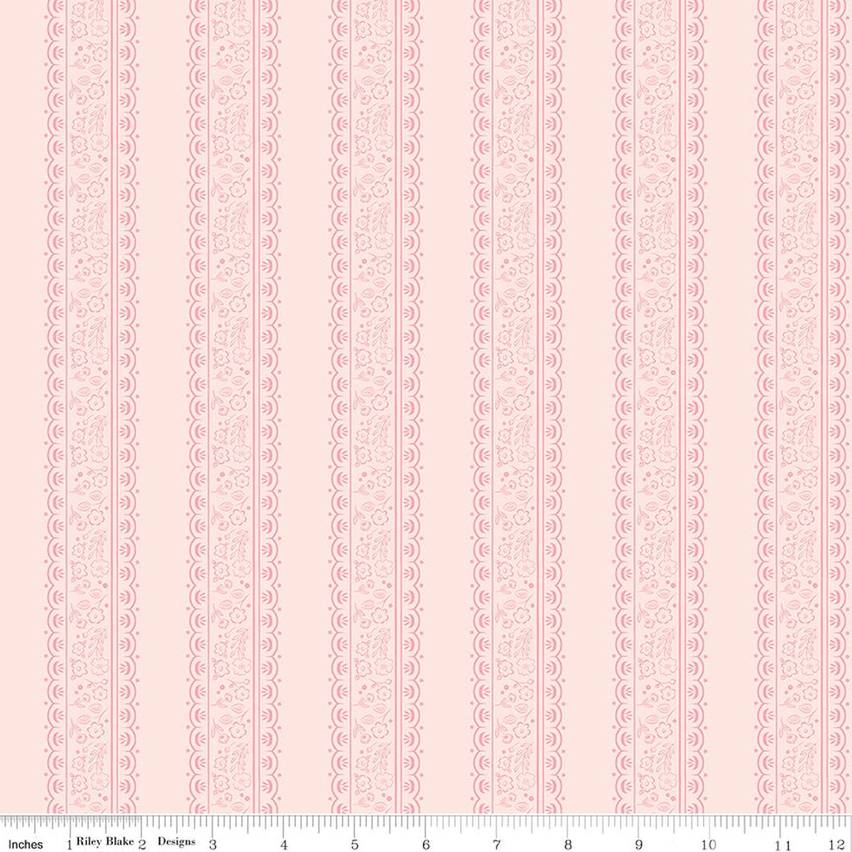 Sweet Pink Quilt Fabric - Floral Stripes in Blush Pink - C17413-BLUSH