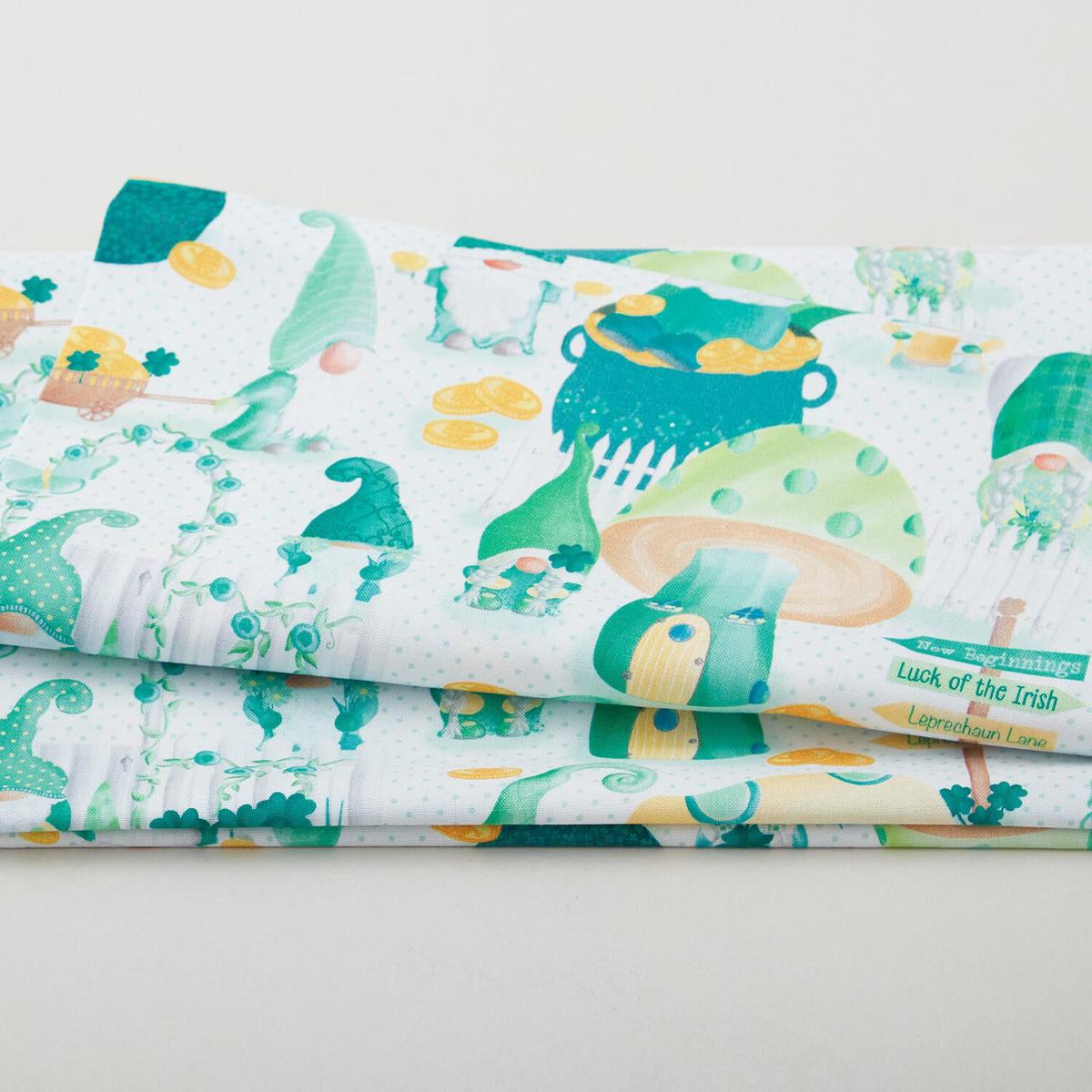 Luck of the Gnomes - Lucky Gnome Scenic White/Green 2 Yard Cut