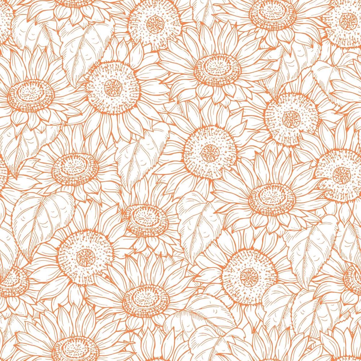 Outlined Sunflower Fabric - Soft Orange
