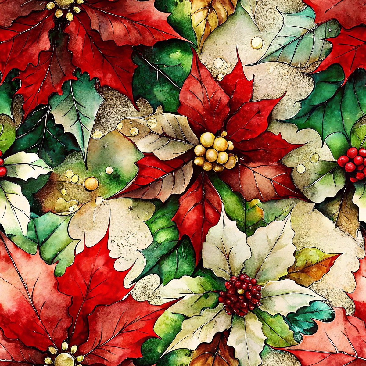 Painted Poinsettias Pattern 9 Quilting Cotton Fabric