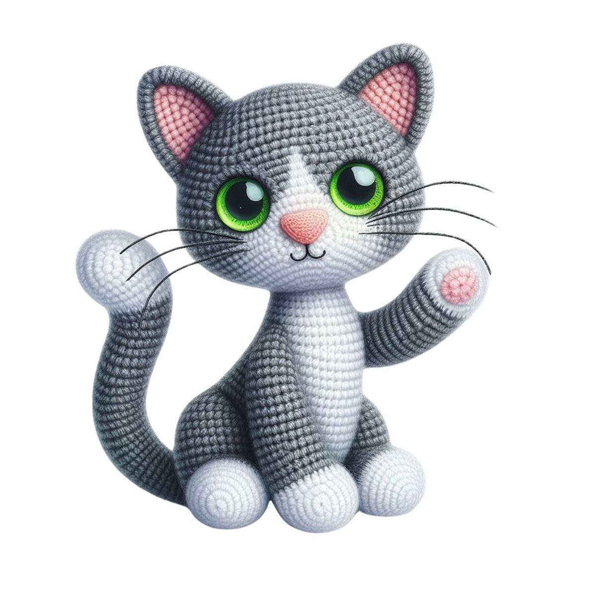 Crochet Animals Cat Fabric Panel