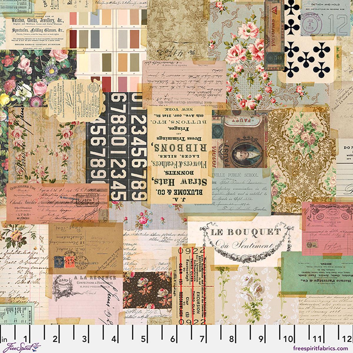 Fabric MULTI EPHEMERA, from Palette MULTI Collection by Tim Holtz PWTH325.MULTI - 1 yard cut