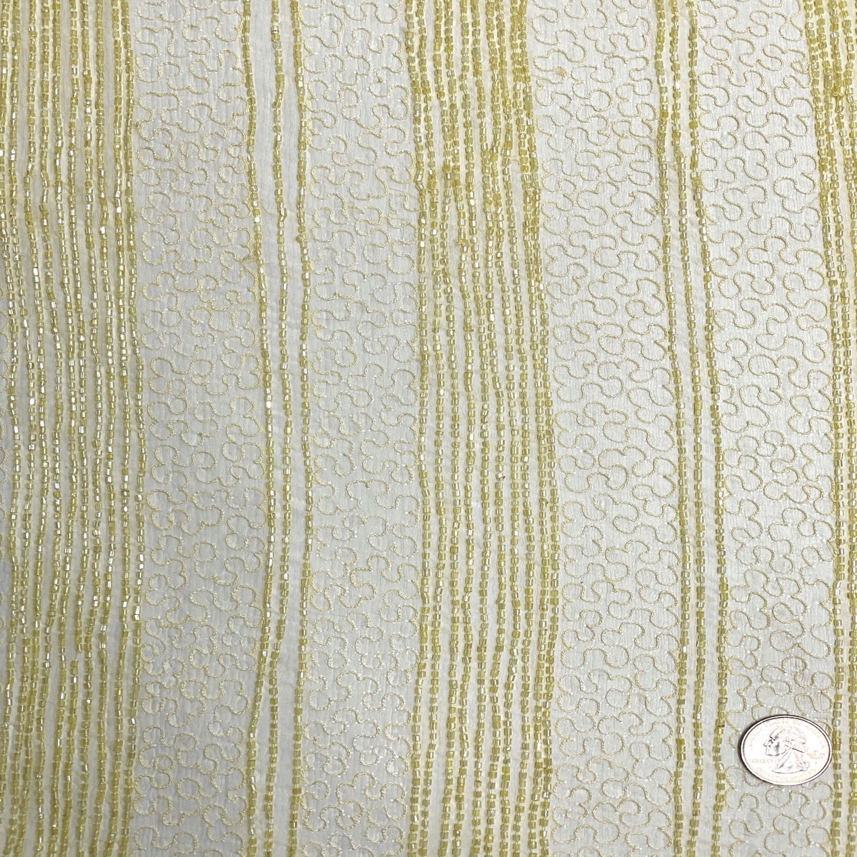 Lemon Cream Sequin & Beads On Chiffon JEC-075 Fabric