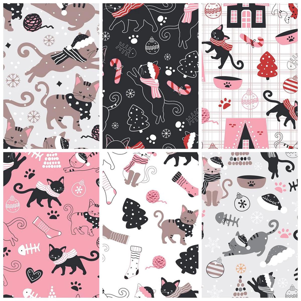 Moody Christmas Cats Fat Quarter Bundle - 6 Pieces