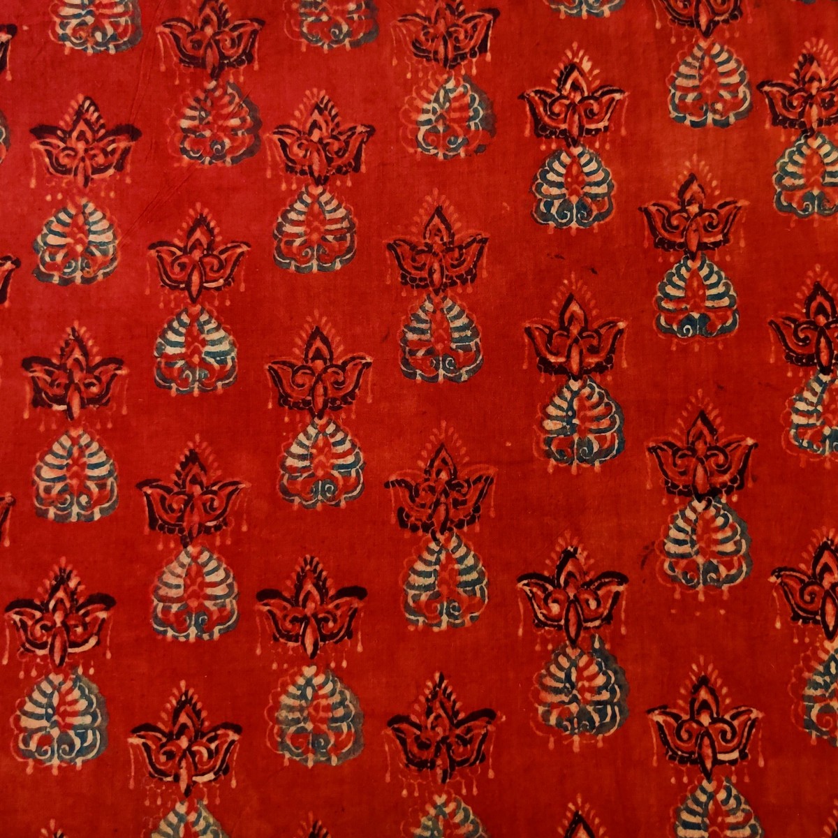 Pure Cotton Ajrak Madder With Mehendi Art Hand Block Print Fabric