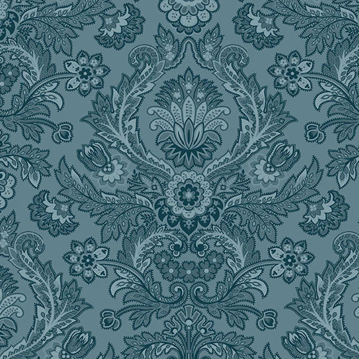 Andover Fabrics - Moonlight Roses Mirrored Medallion Blue SOLF BY THE HALF YARD