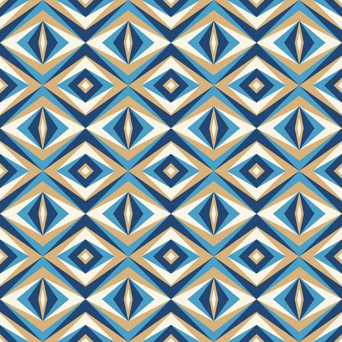 Retro Rhombus Shapes Fabric - TanBlue