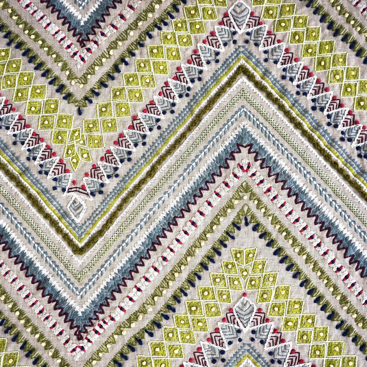 JF Fabrics JF Studio MORELLA 75 Fabric Transitional,Contemporary,Geometric,Novelty Green,Multi Embroidery,Texture,Linen Texture - 7629975 SJ101