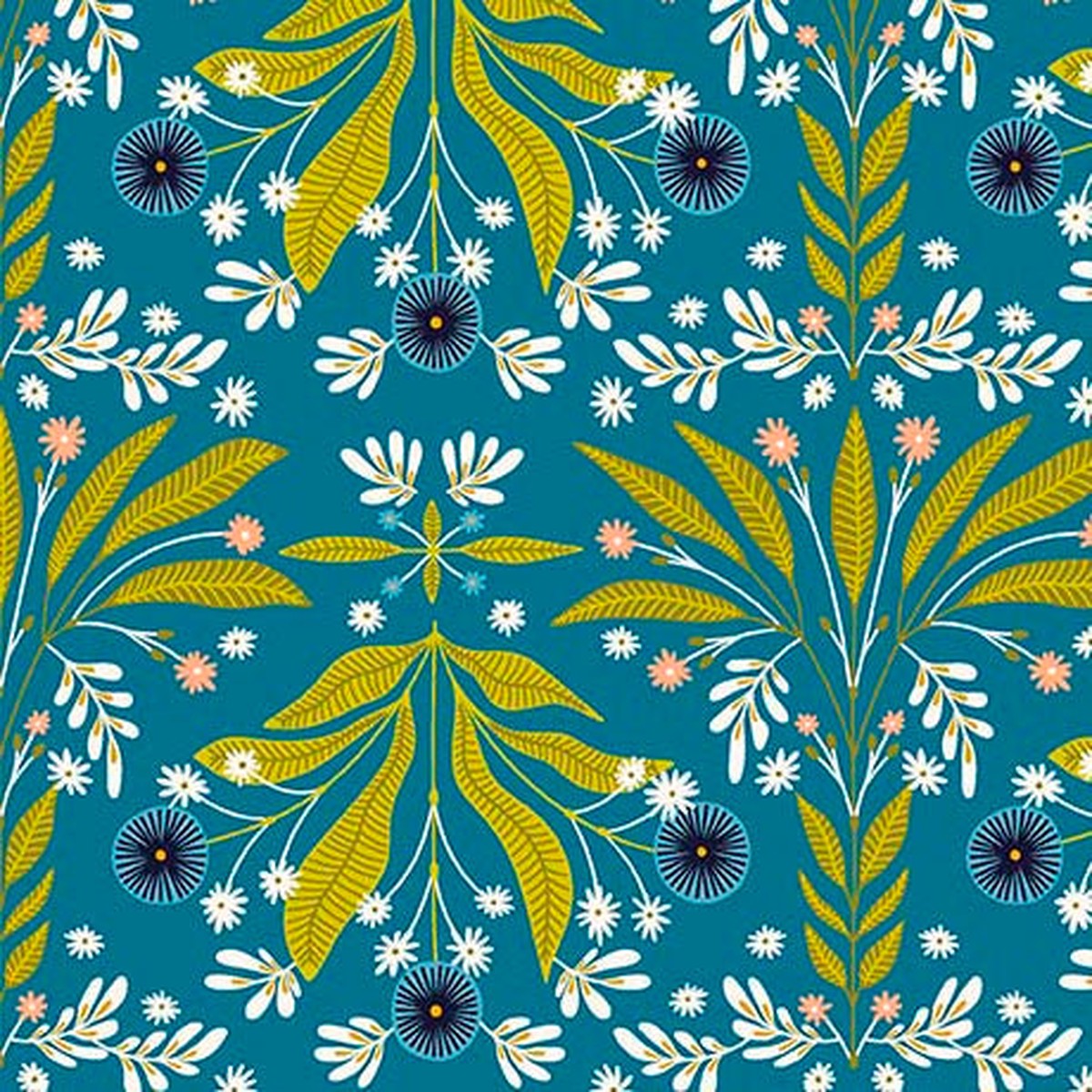 Serenade Organic Cotton Fabric, Floral Burst Blue