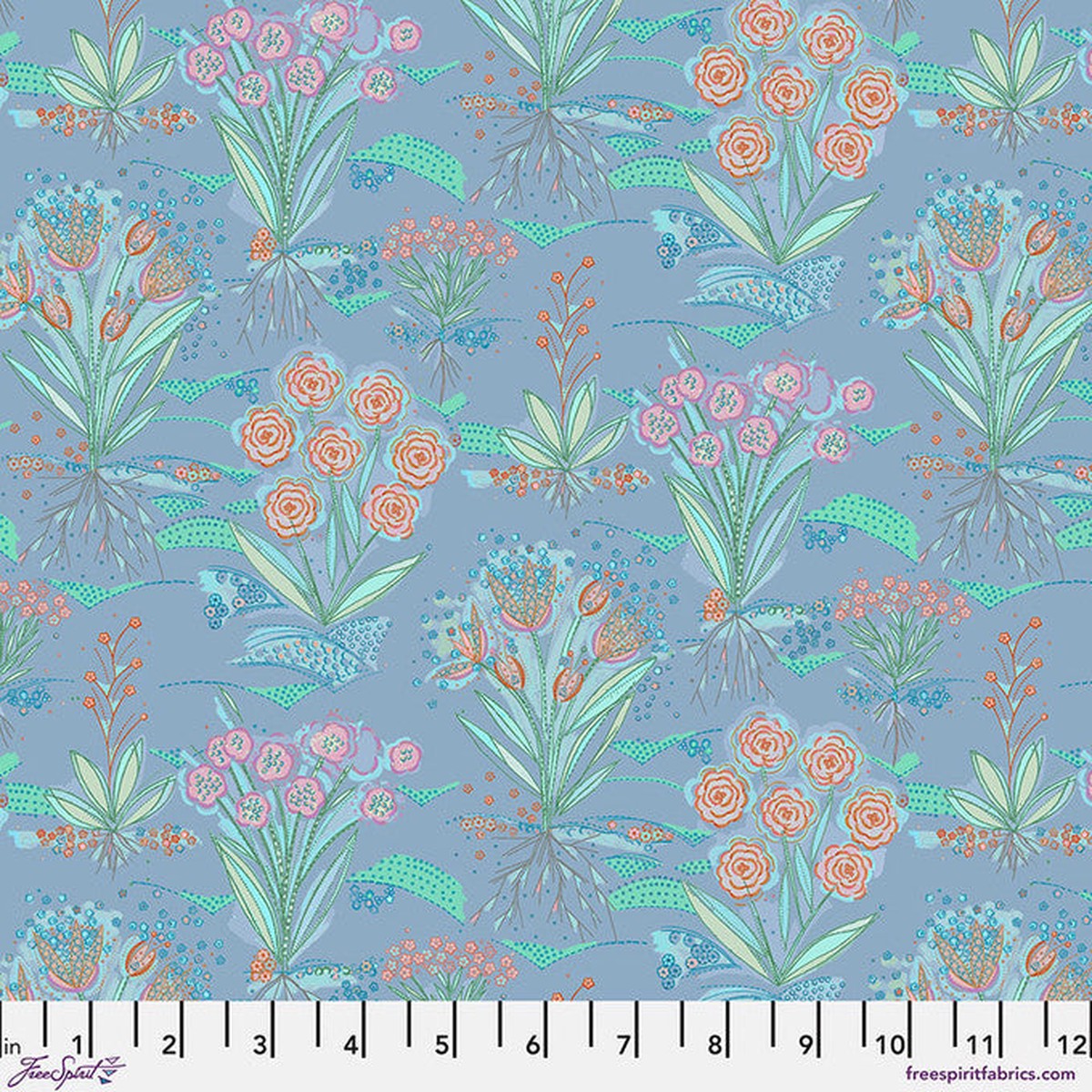 Flourish And Bloom Garden Periwinkle 44"/45" Cotton Fabric Per Yard