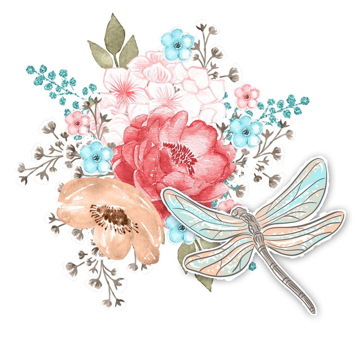 Sweet Dragonfly Scene 3 Fabric Panel