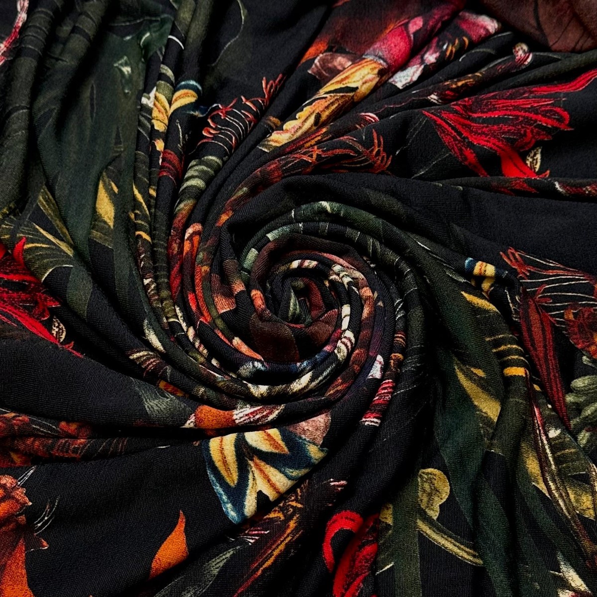 Night After The Solstice - Jersey Polyester Blend Knit - Black Multi Floral - 0.8M Bundle