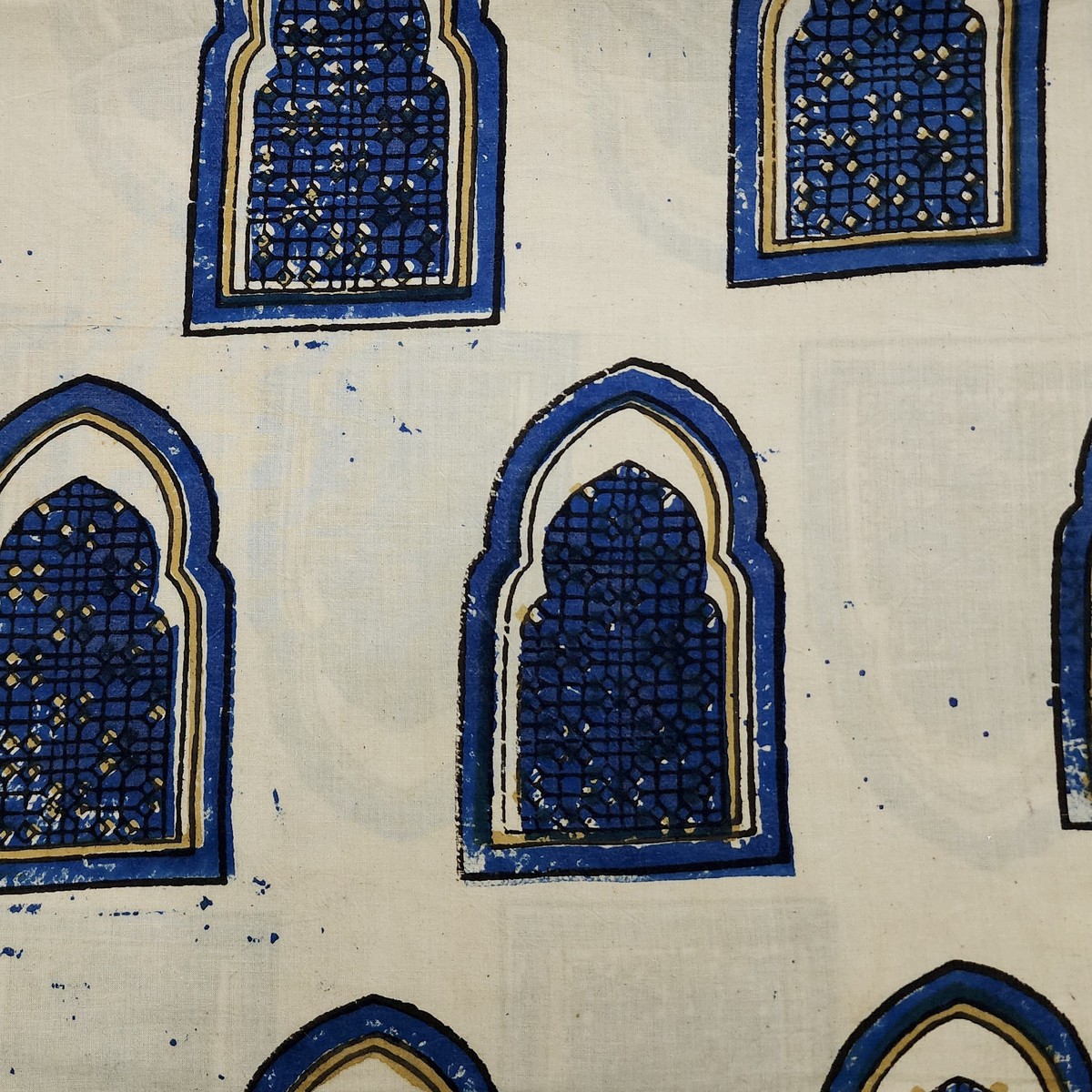 Pure Cotton Ajrak Cream With Blue Accient Door Hand Block Print Fabric