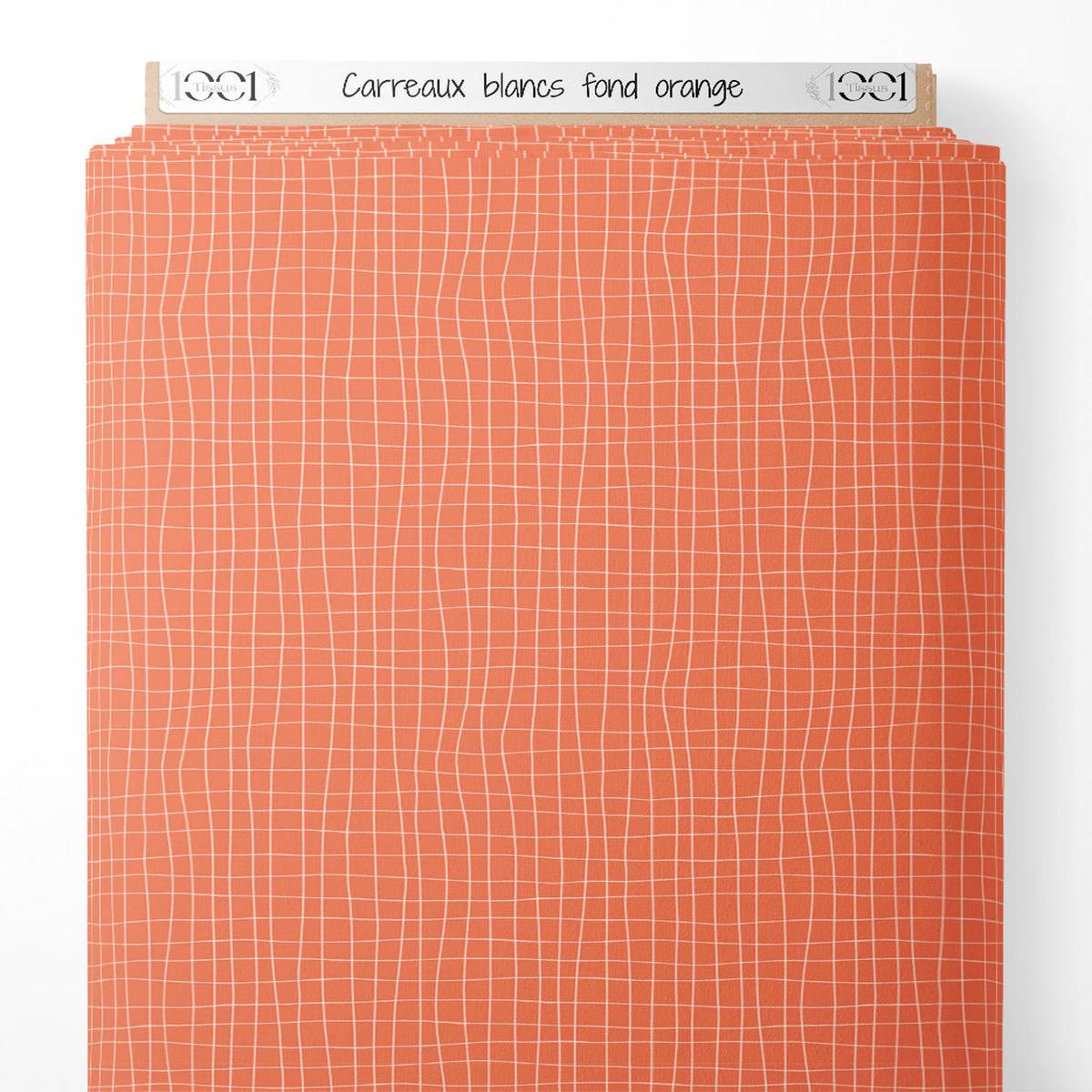 Tissu - Carreaux blancs sur fond orange