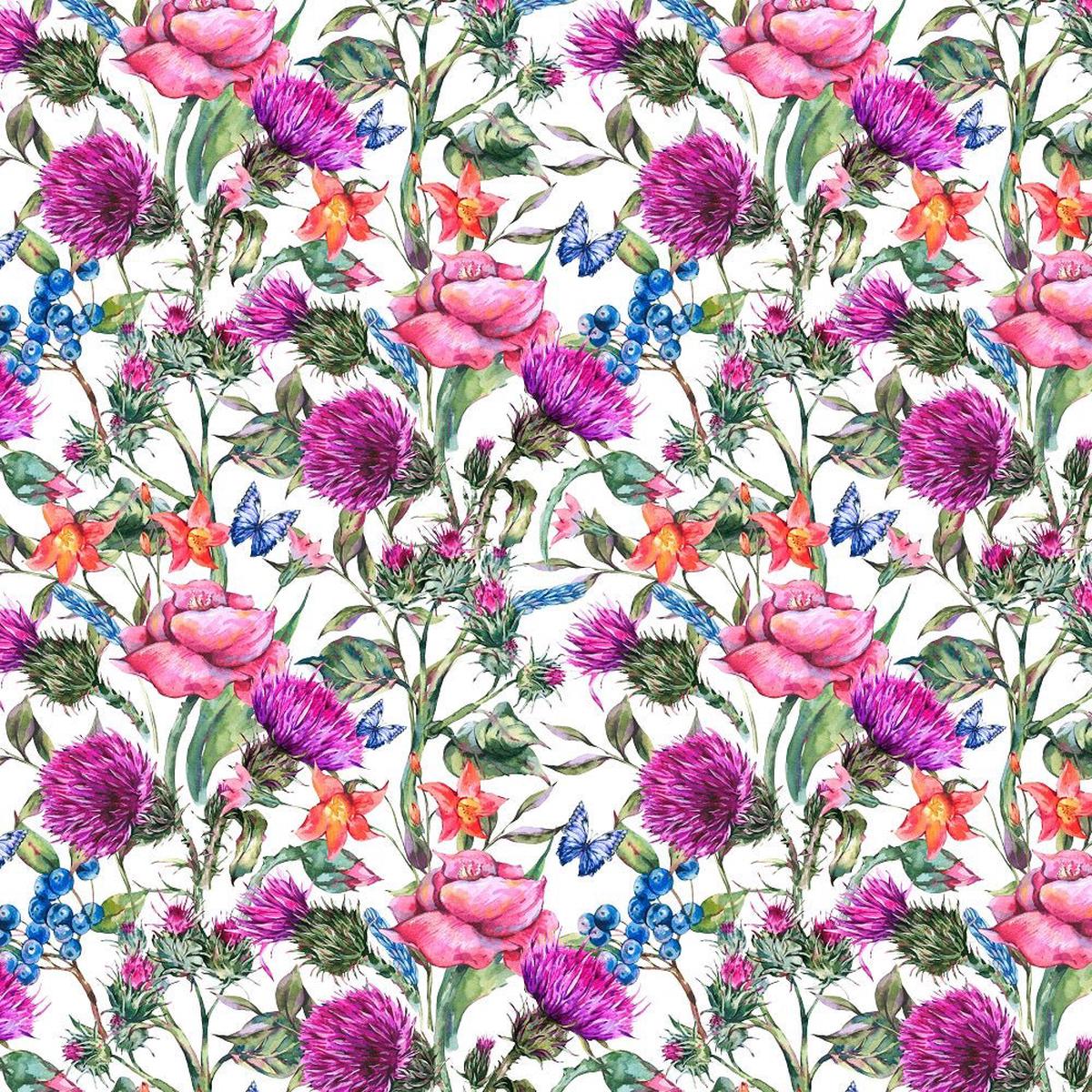 Watercolor Thistles, Wildflowers, & Blueberries Fabric