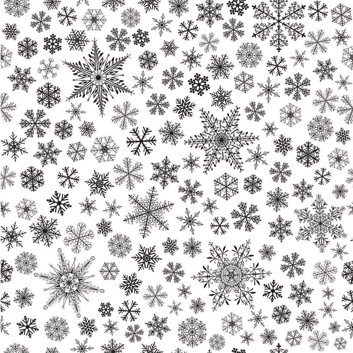 Complex Snowflakes 2 Fabric - BlackWhite