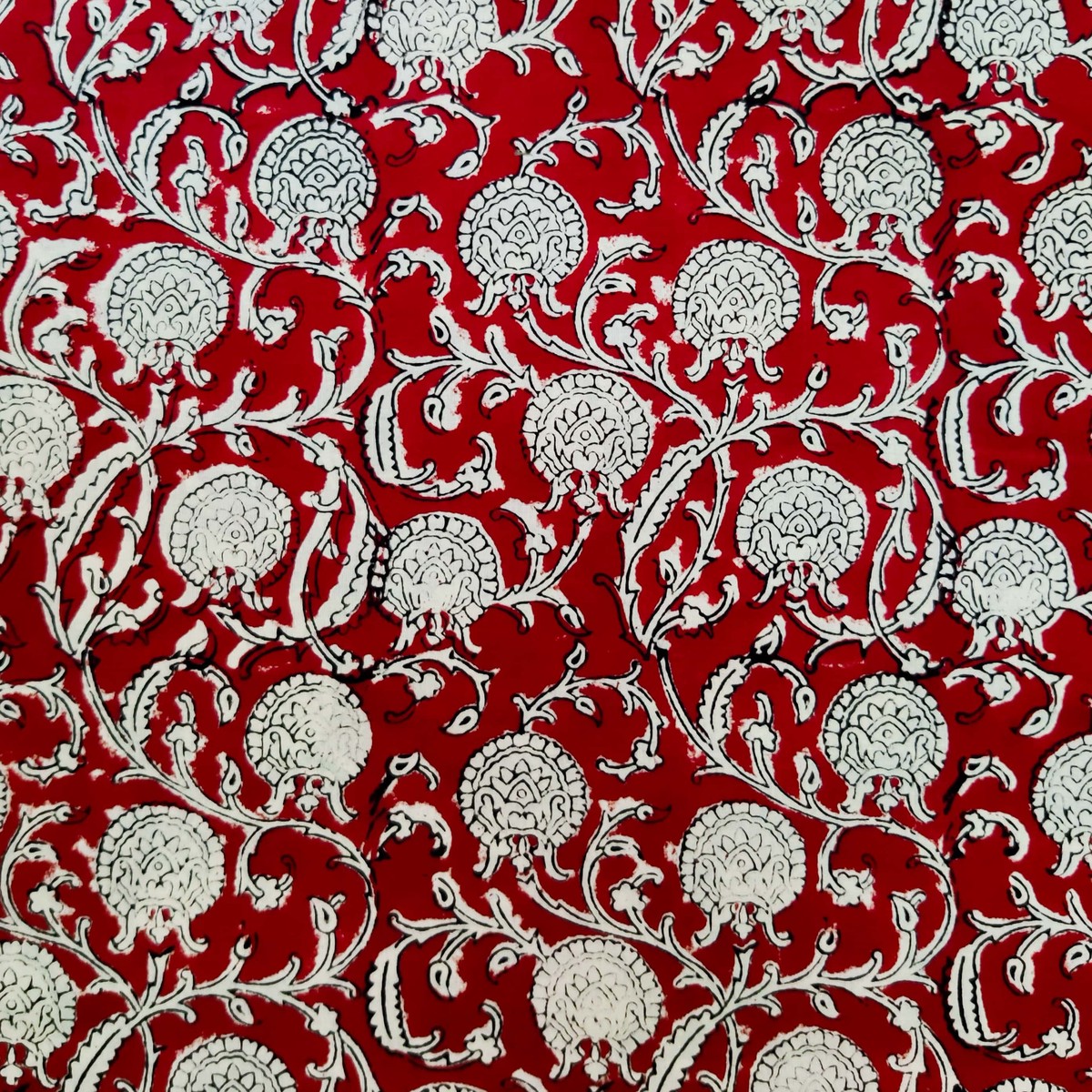 Pure Cotton Bagru Rust With Cream Onion Intricate Jaal Hand Block Print Fabric