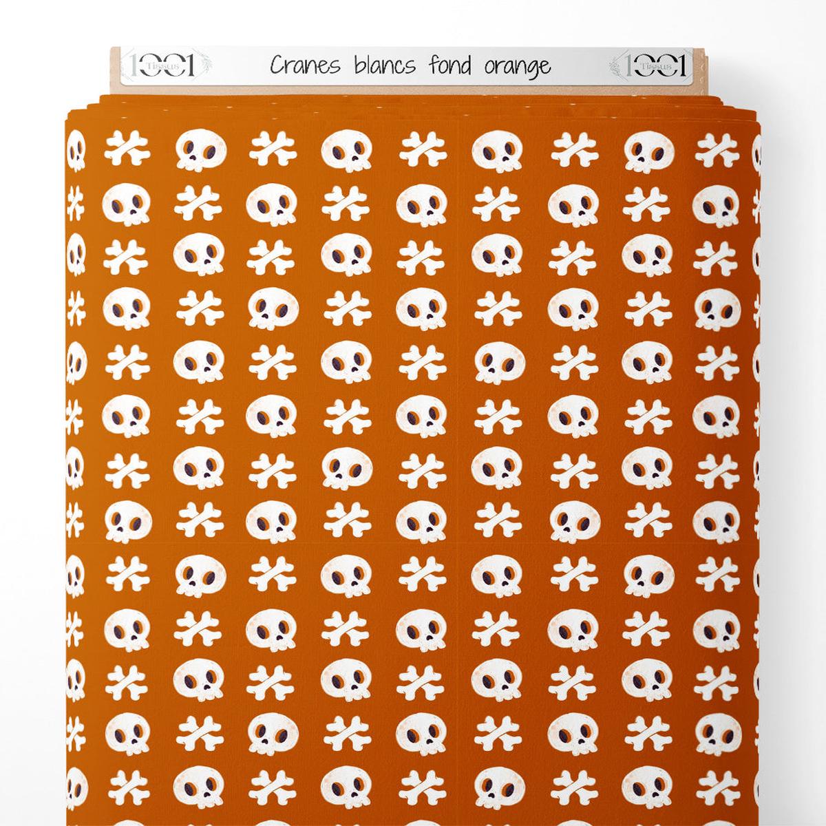 Tissu - Crnes blancs sur fond orange