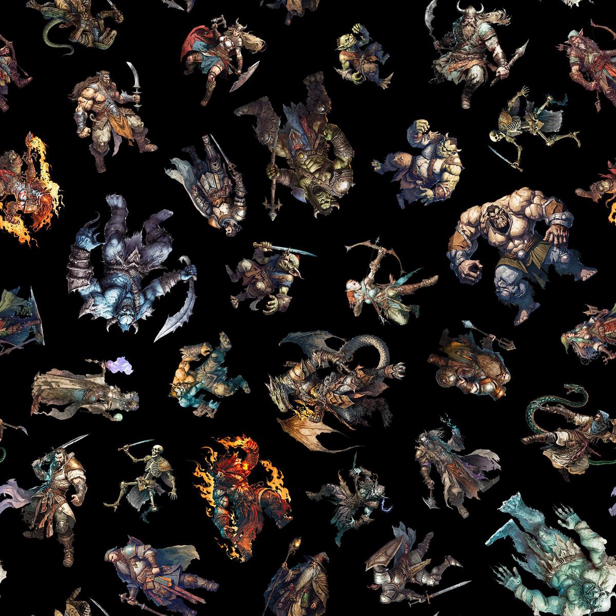SALE Wizards & Warriors Character Toss 30240 Black J - - QT Fabrics - Quilting Cotton Fabric