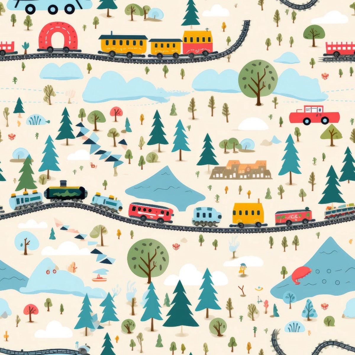 Cartoon Trains Pattern 25 Quilting Cotton Fabric