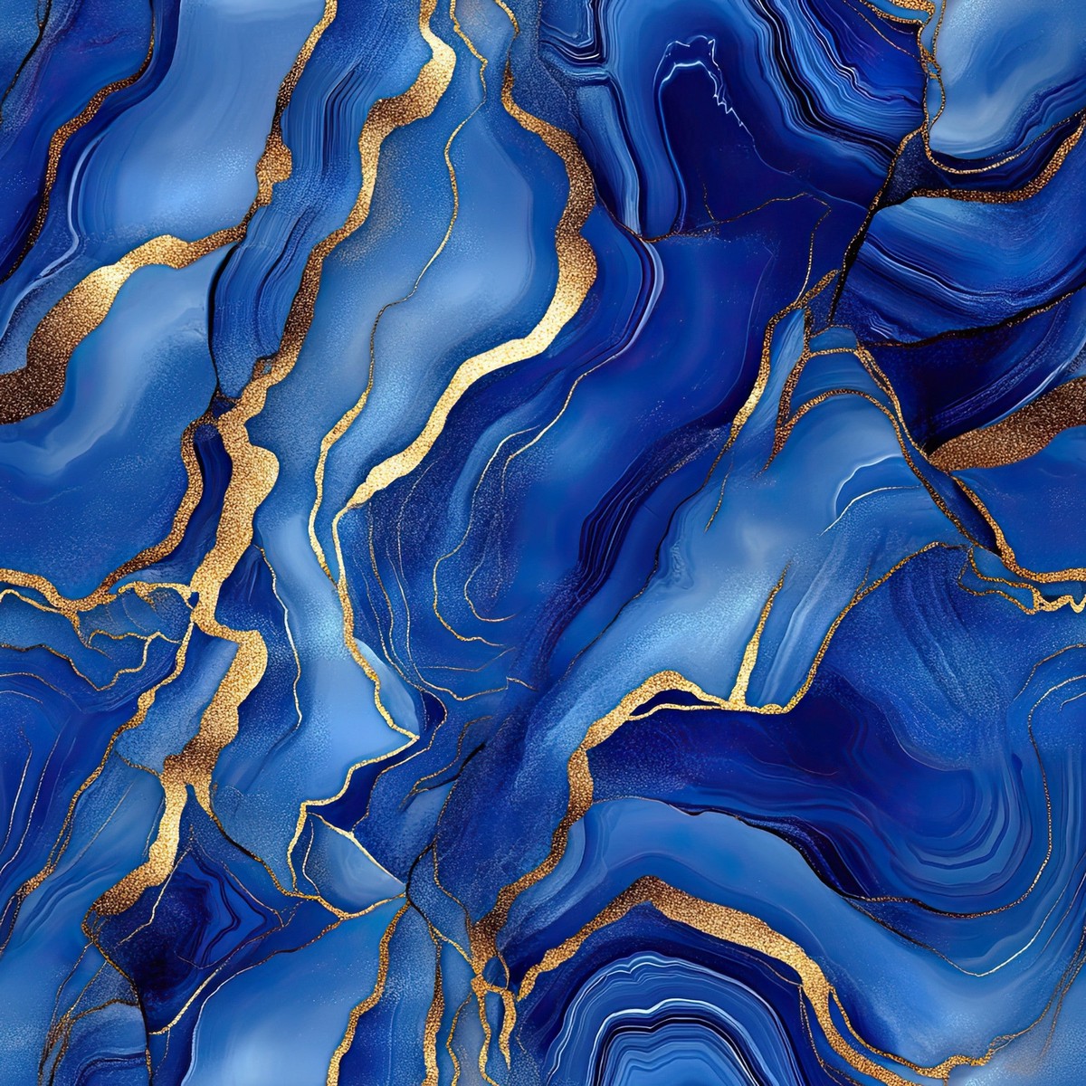 Royal Blue and Gold Agate Pattern 22 Quilting Cotton Fabric