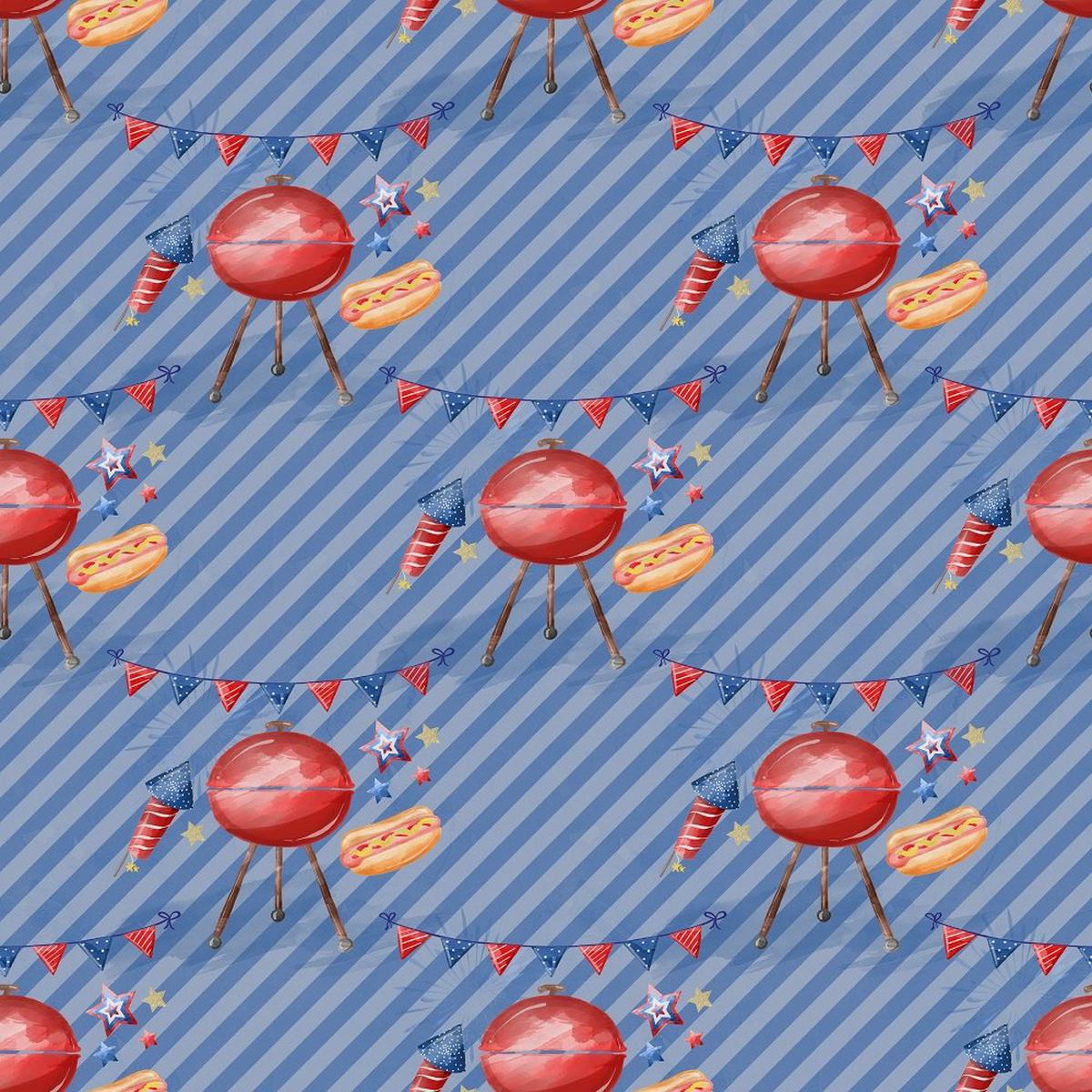 Grillin' Party Fabric - Blue
