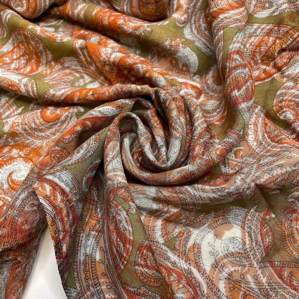 Radical - Rayon Blend Woven - Green/Orange Abstract Paisley - 4M Bundle