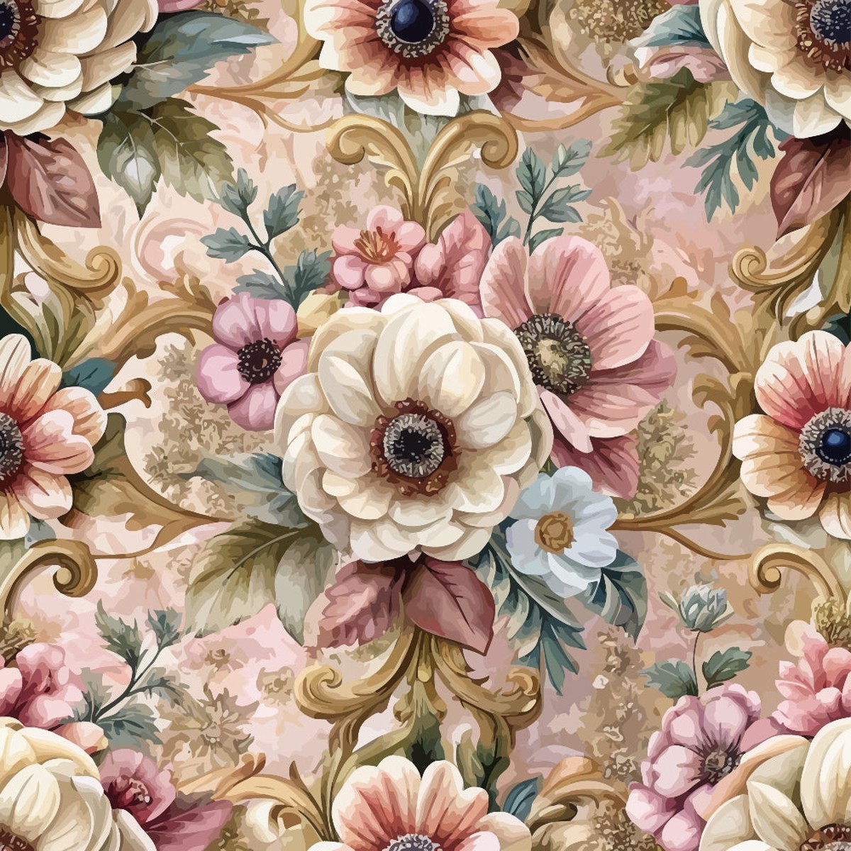 Baroque Florals Pattern 34 Quilting Cotton Fabric