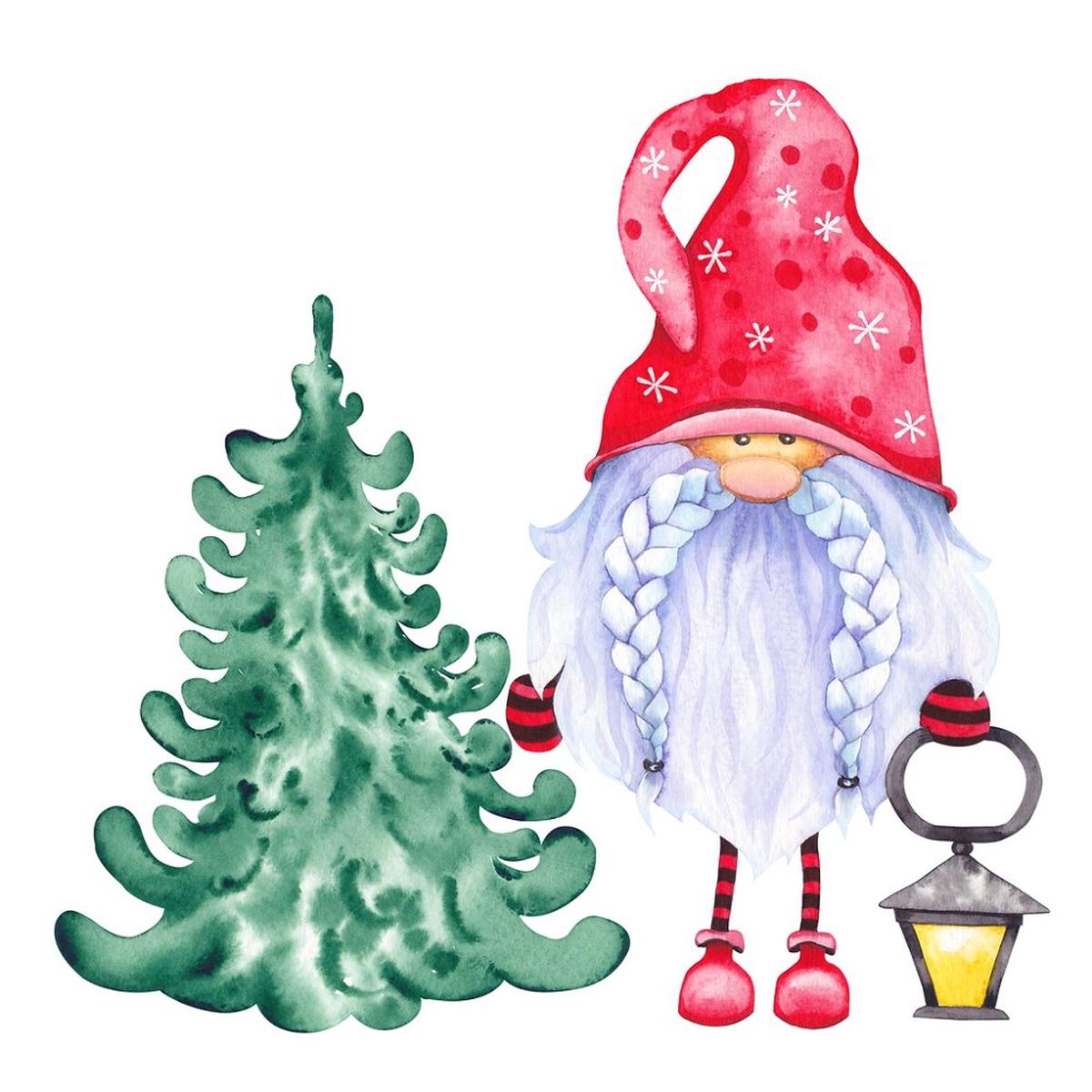 Forest Gnome With Lamp Tree Fabric Panel - White