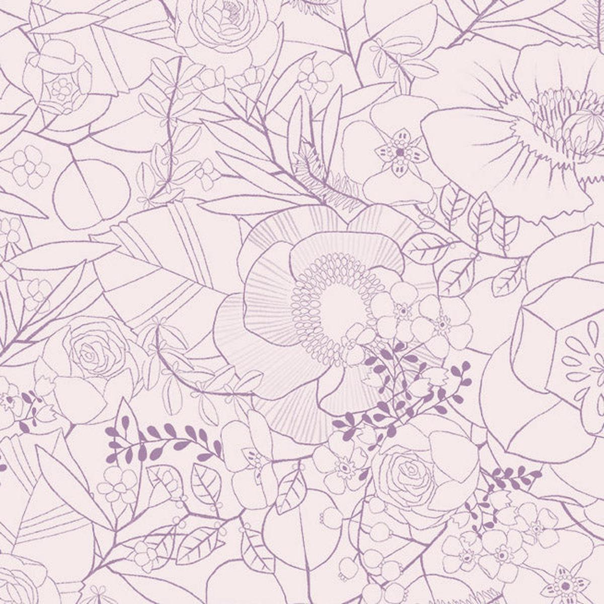 Lavender Floral Sketch Cotton 44"/45" Fabric Per Yard