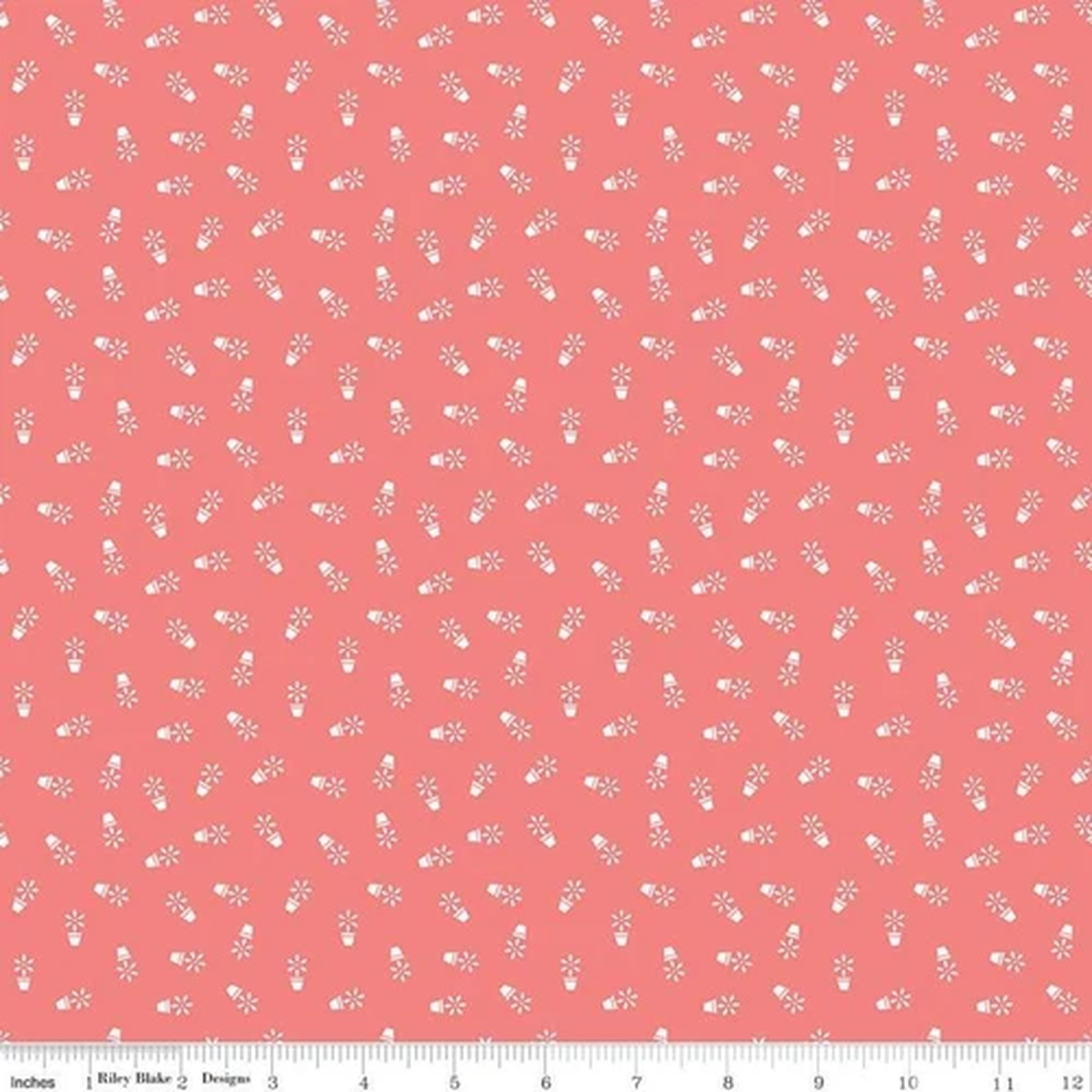 1/4 Yard 9x42 Riley Blake "Farm Girl Vintage" Flower Pots Coral Cotton Lori Holt
