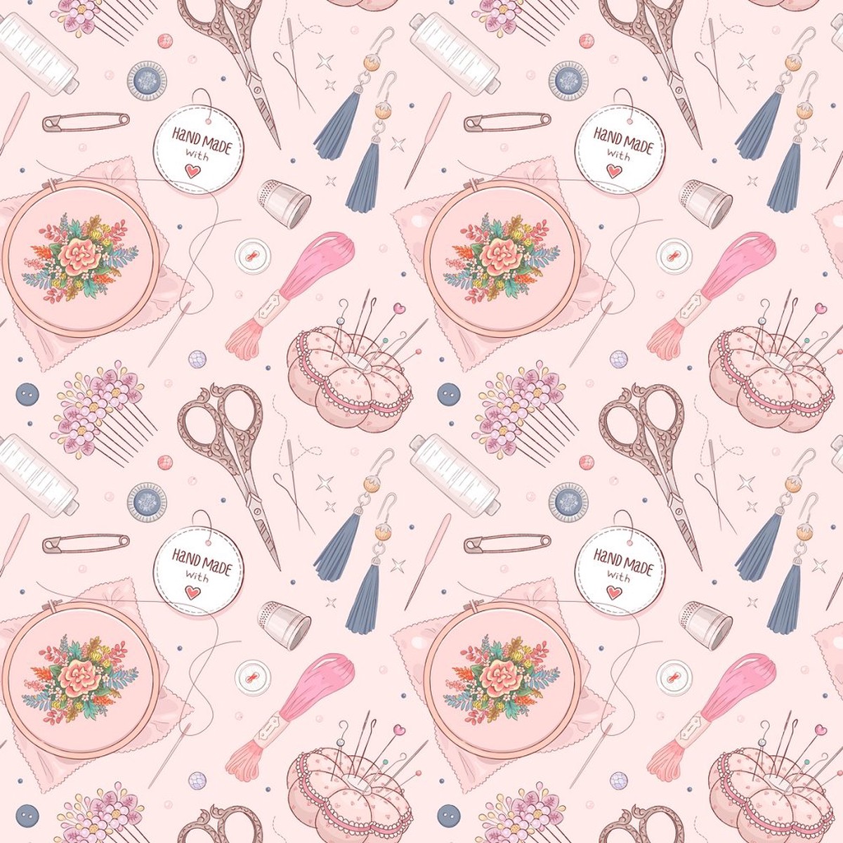 Handmade With Love Fabric - Pink