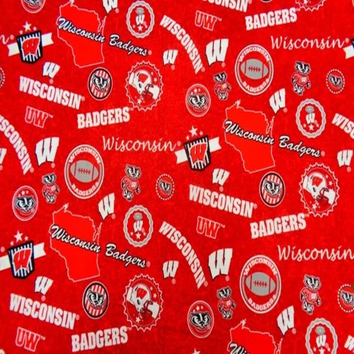 UNIVERSITY of WISCONSIN " BADGERS " 1/2 YD BRAND NEW DESIGN 100% COTTON
