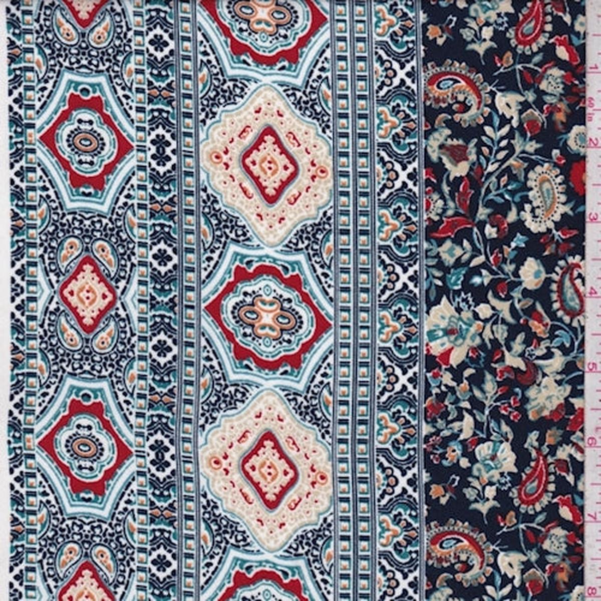 3 YD PC-Dark Navy/Rust/Beige Floral Crepe Georgette Fabric