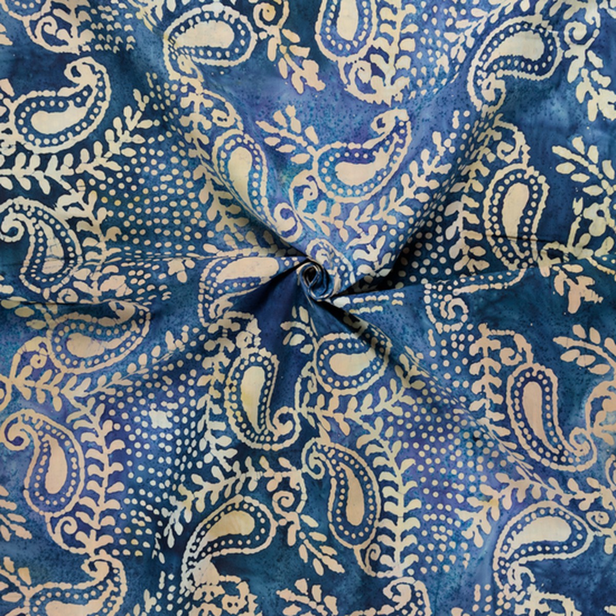 50's Cotton Batik: Paisley on Blue - Per Metre