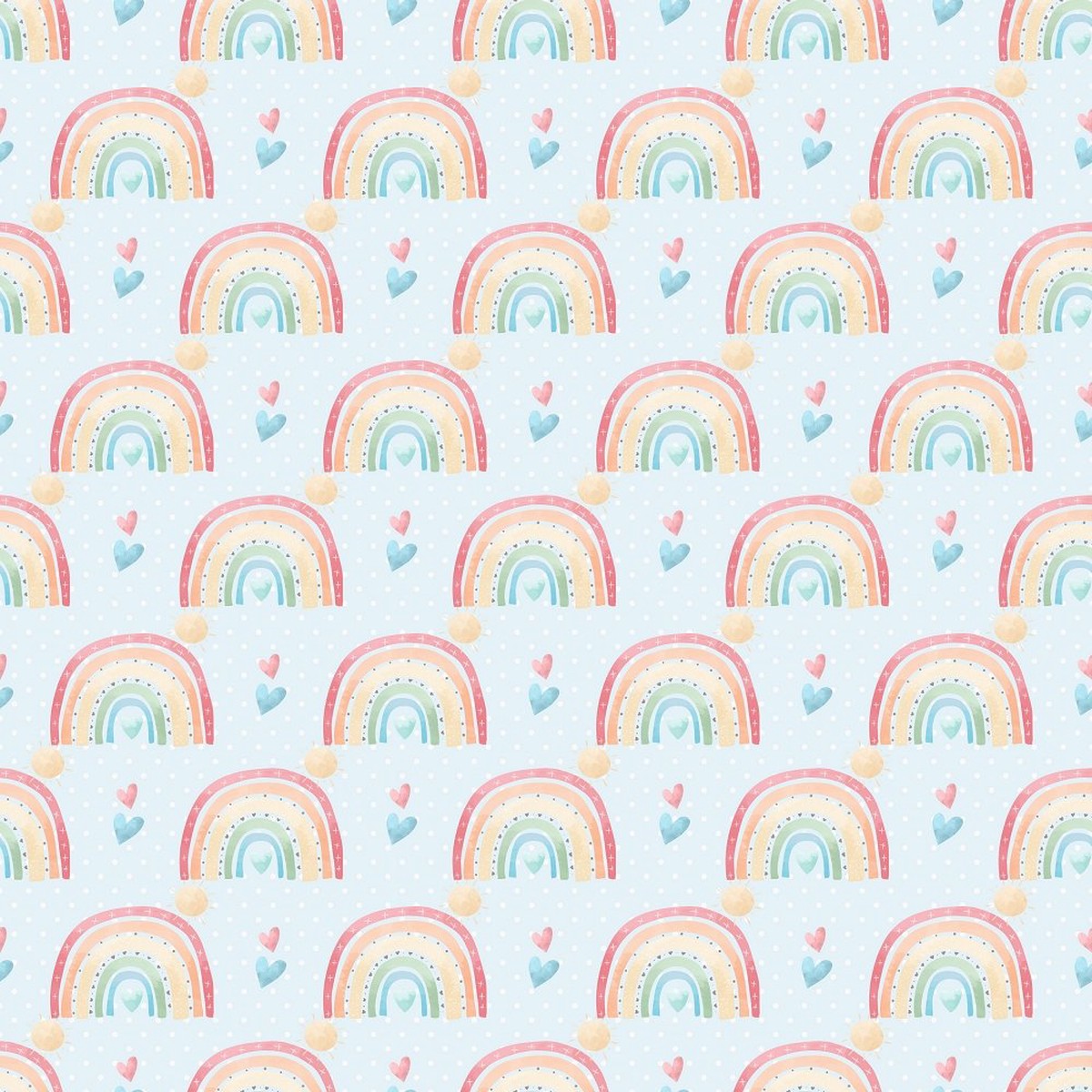 Packed Rainbows Hearts Fabric - Blue