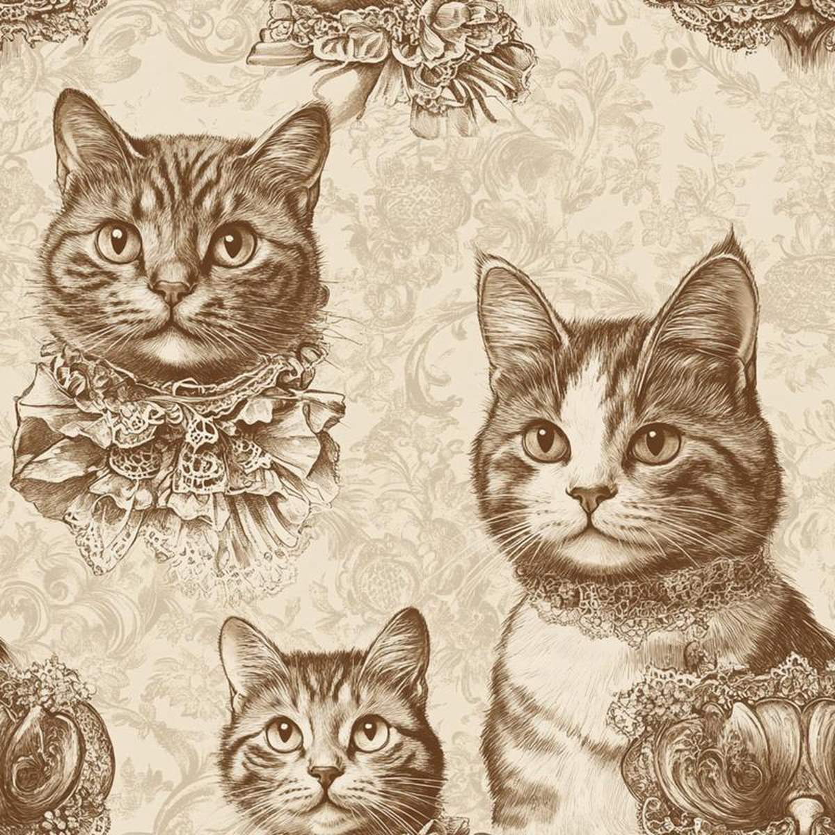 Vintage Cats With Lace Pattern 1 Quilting Cotton Fabric
