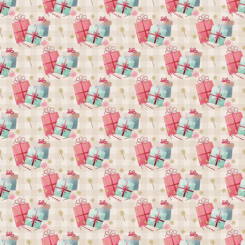 Presents on Plaid Fabric - Tan