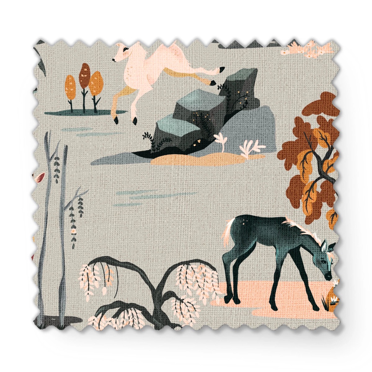 Whiskey Ginger Animals Grey Fabric