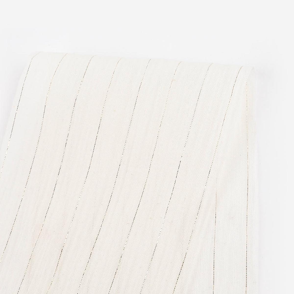 Metallic Pinstripe Cotton Crinkle Gauze - Ivory/Gold