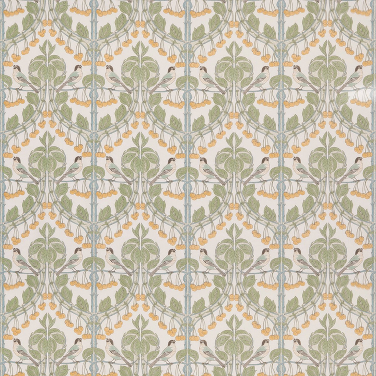 Birds & Cherries Cotton - Aqua