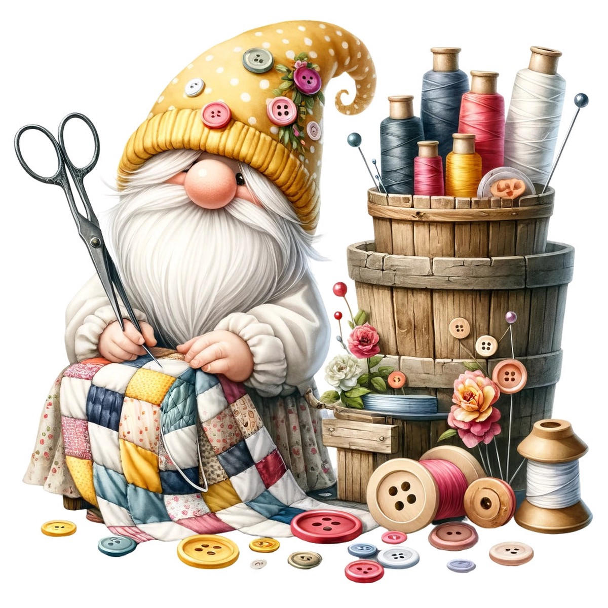 Cute Sewing Gnomes Fabric Panel 10