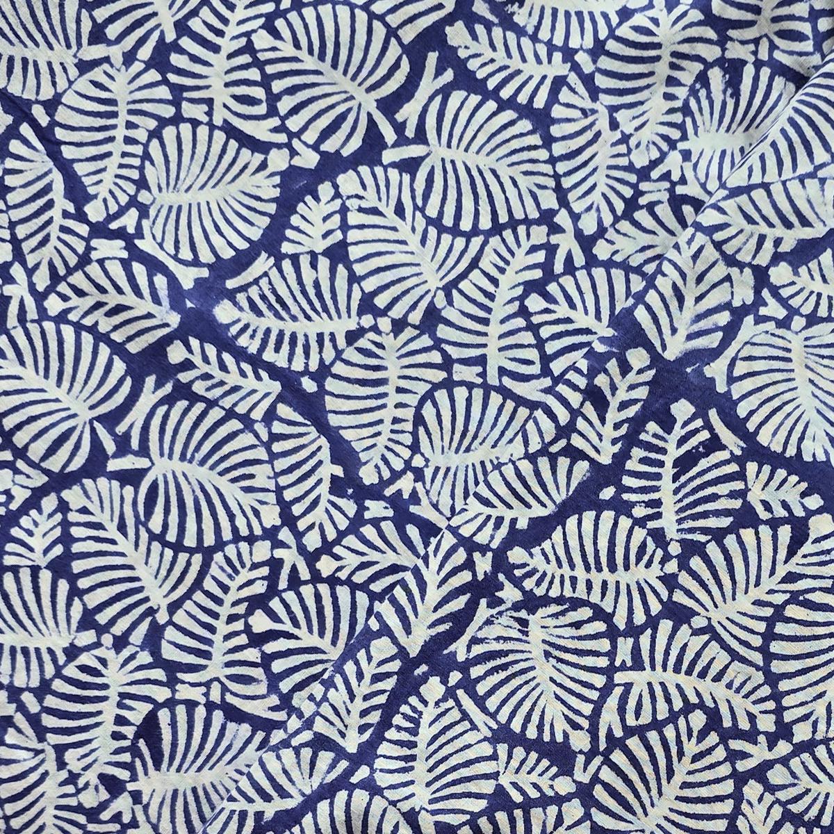 Pure Cotton Jaipuri Blue With White Small Leaves Jaal Hand Block Print Fabric
