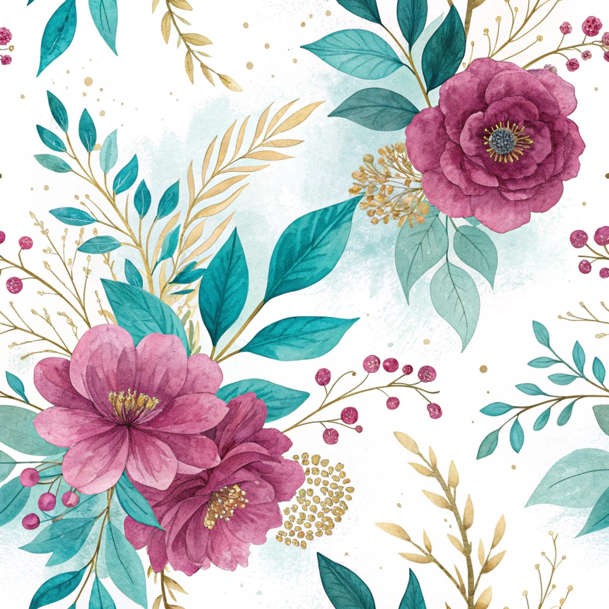 Teal and Purple Floral Pattern 11 Quilting Cotton Fabric