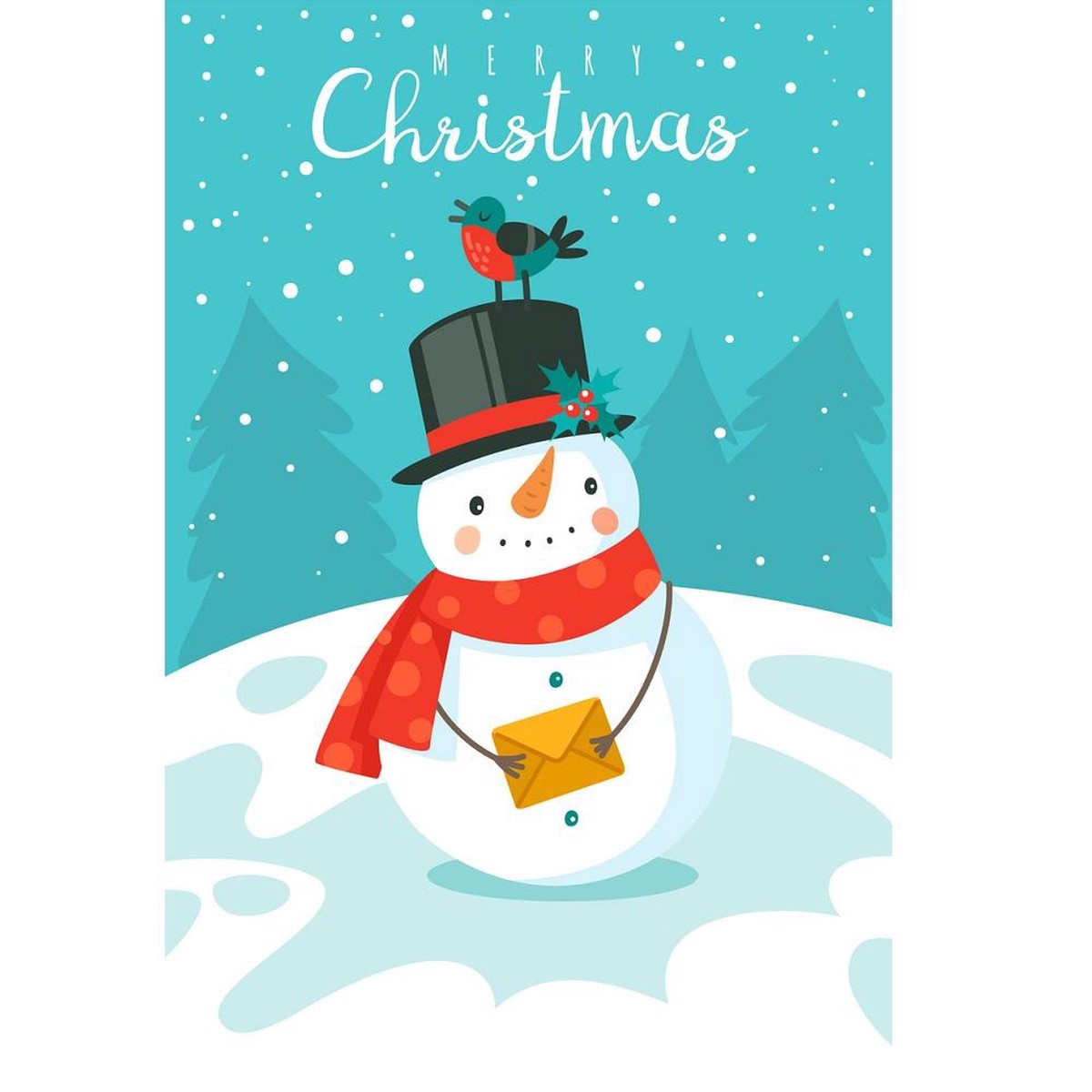 Cheerful Snowman Fabric Panel
