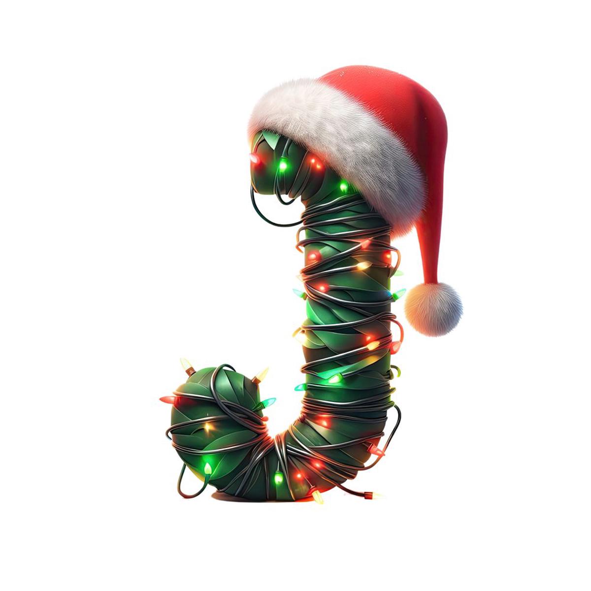 Christmas Lights Wrapped Letter J Fabric Panel