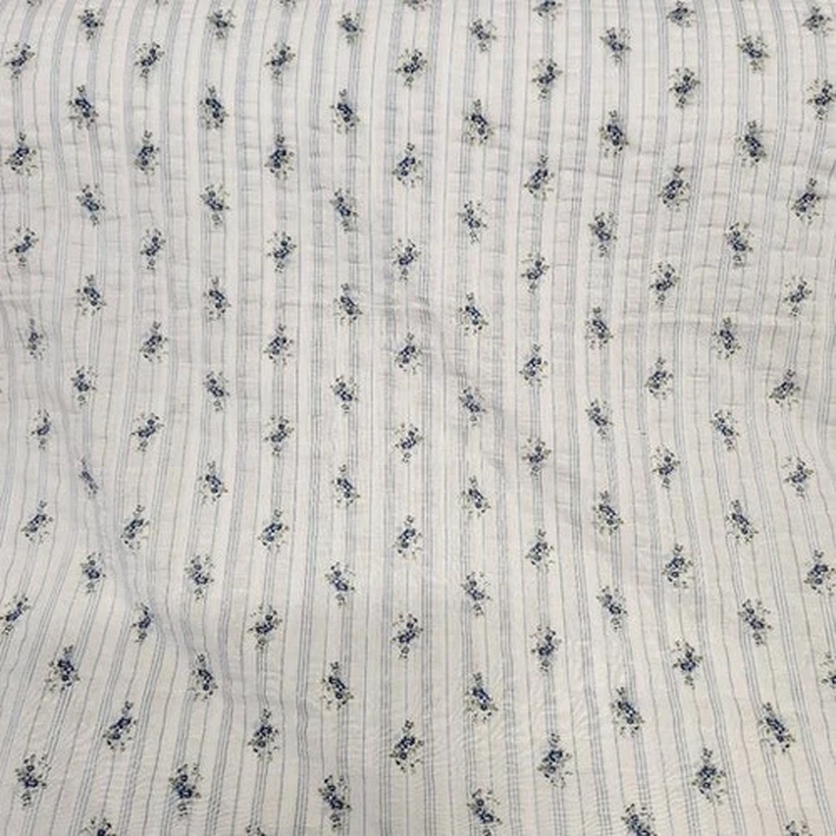 Seersucker Stripe Light Blue w/bouquet 62" Cotton Fabric by the Yard