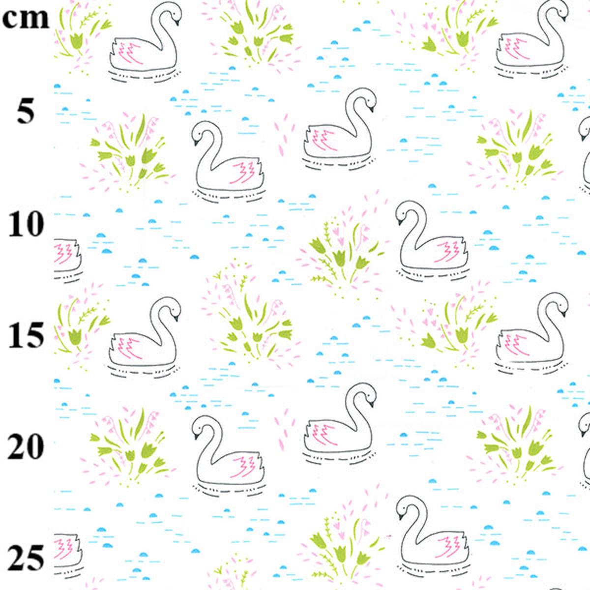 1 Metre 100% Cotton Poplin Fabric White Swans - 110cm Width T115
