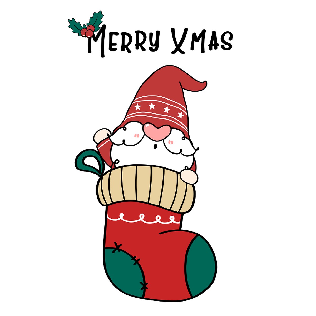Cute Gnome In A Stocking Fabric Panel
