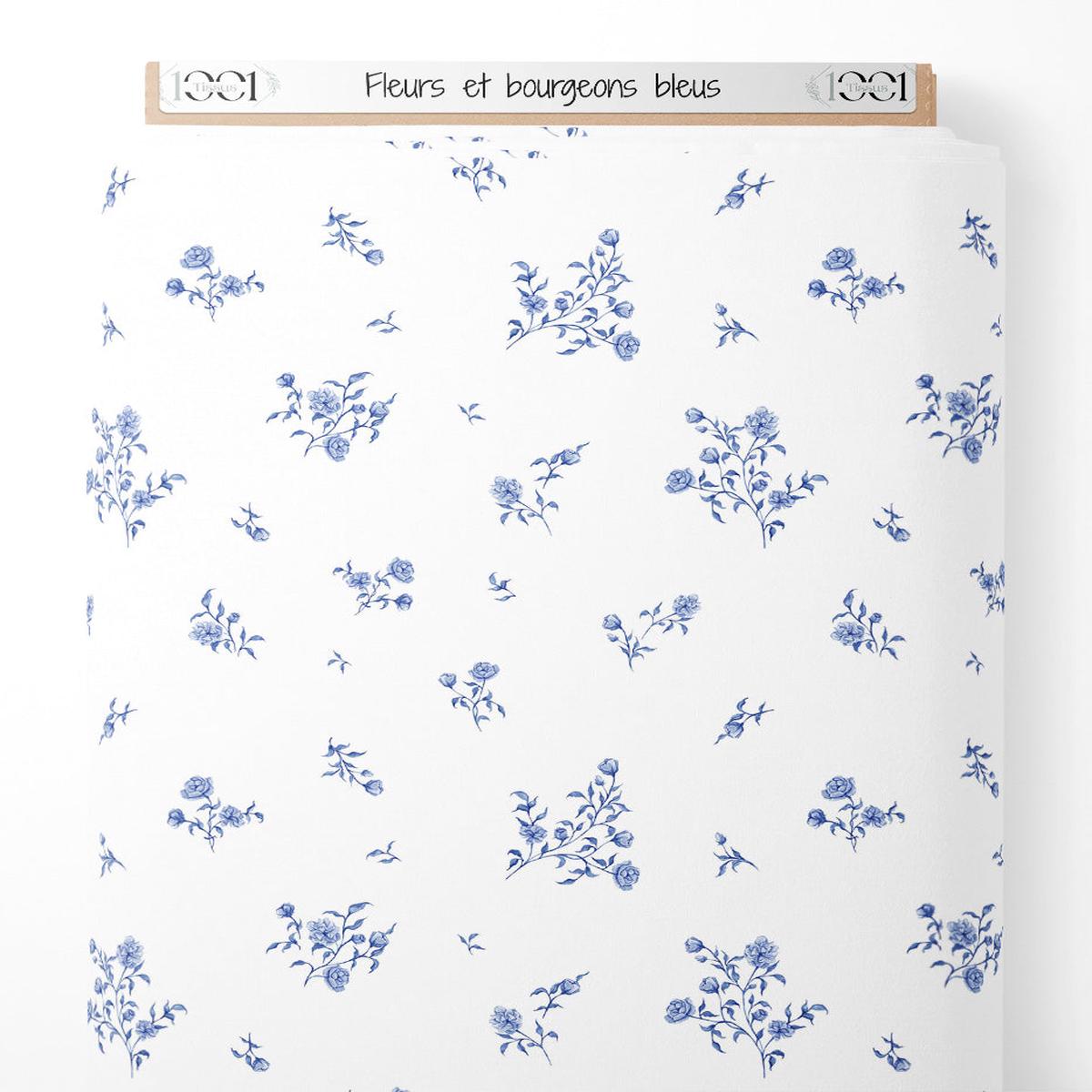 Tissu - Fleurs et bourgeons bleus